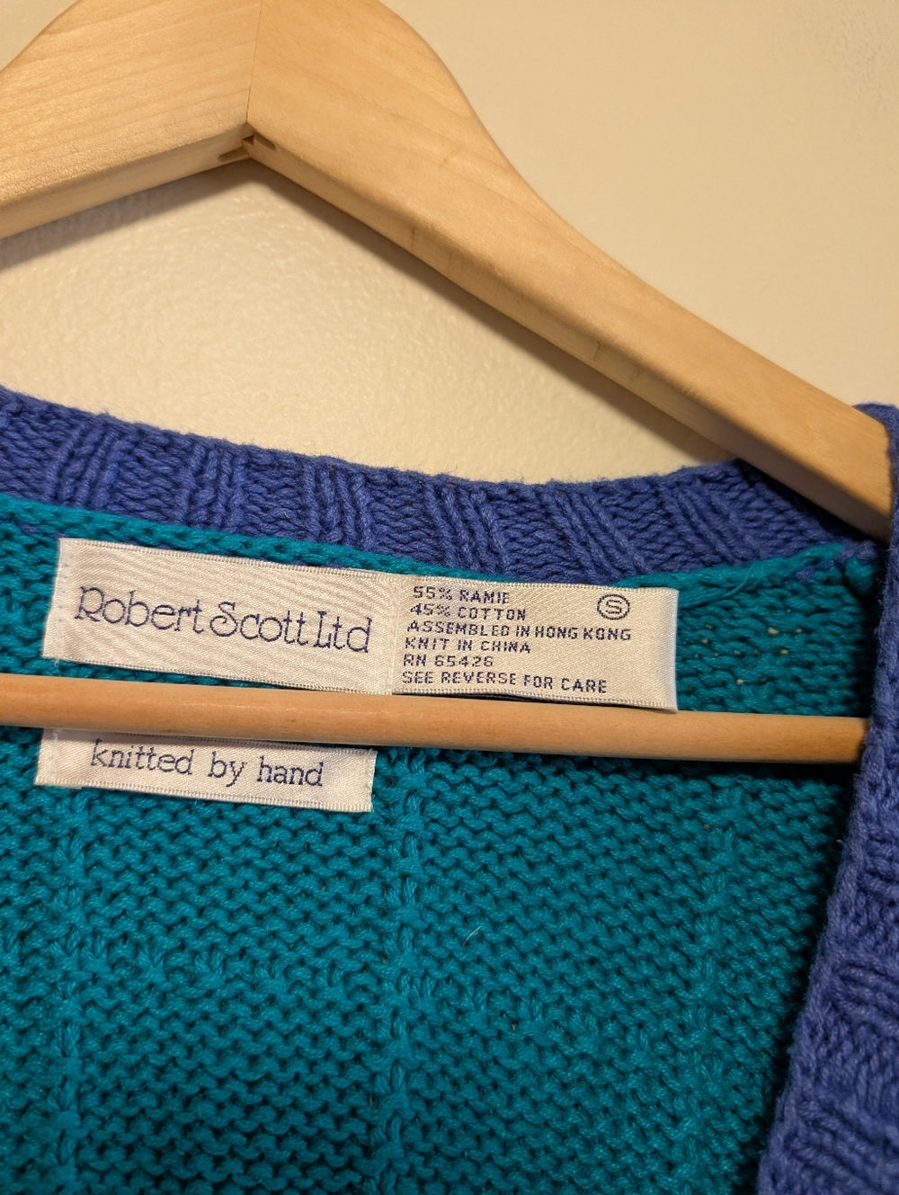 Robert Scott Ltd Hand Knit Cardigan Blue Teal Textured Size S - Picture 8 of 8